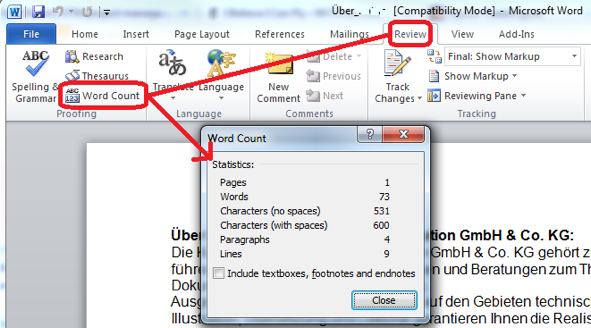 How to Get a Character Count in Microsoft Word