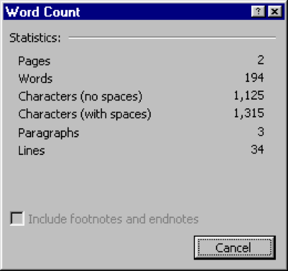 How to count characters in Microsoft Word 97 - 2002